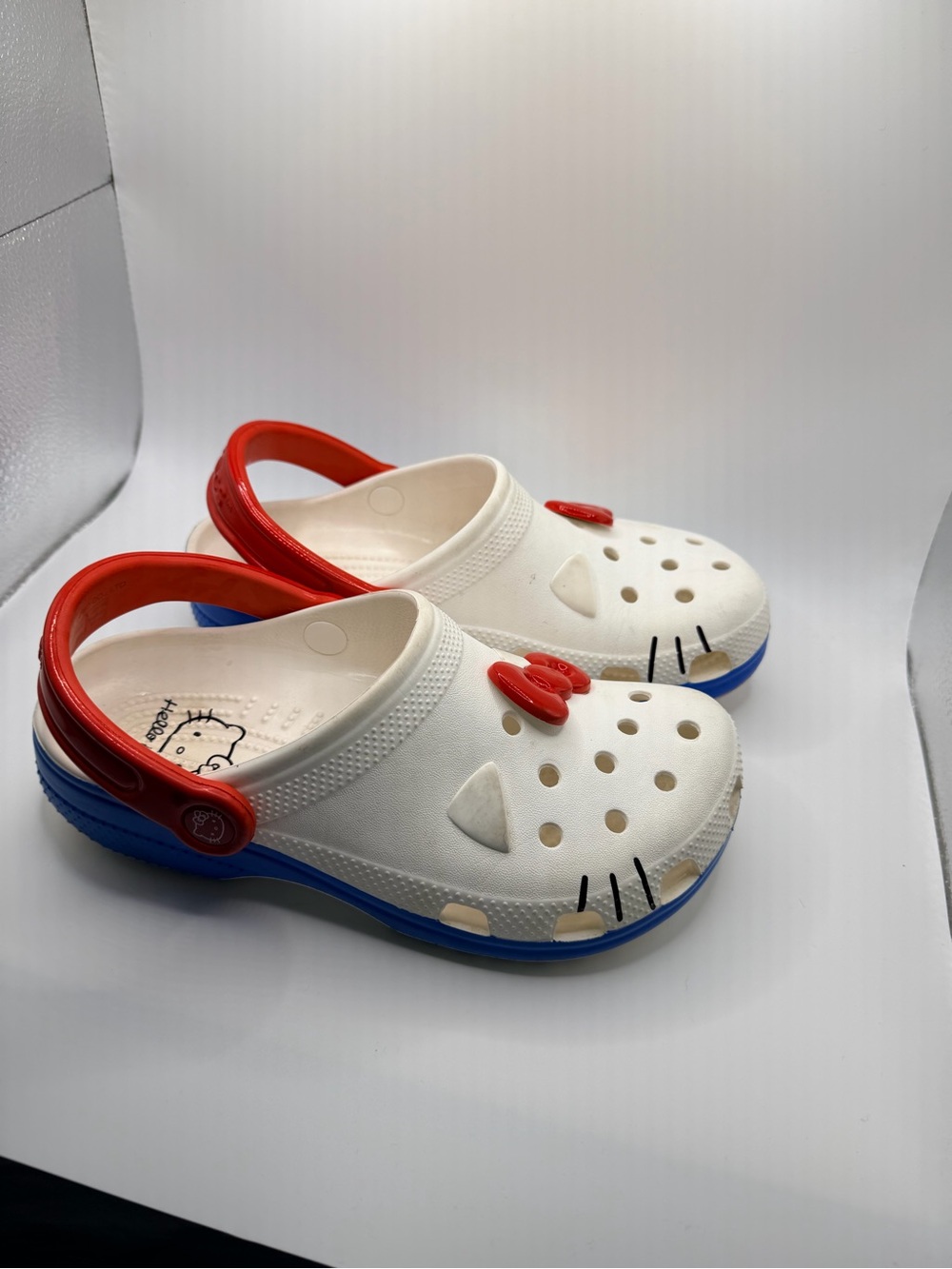 Hello Kitty White Clogs with Red Strap and Blue Sole